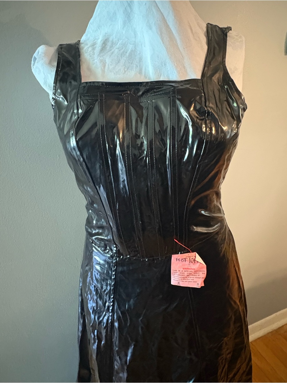 RARE NWT 90s Y2K Lip Service Full Length Black PVC Faux Leather Sleeveless Dress - Picture 2 of 14